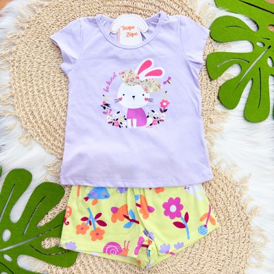 Conj. Blusa Coelhinha Be Kind e Short - Lilás e Verde